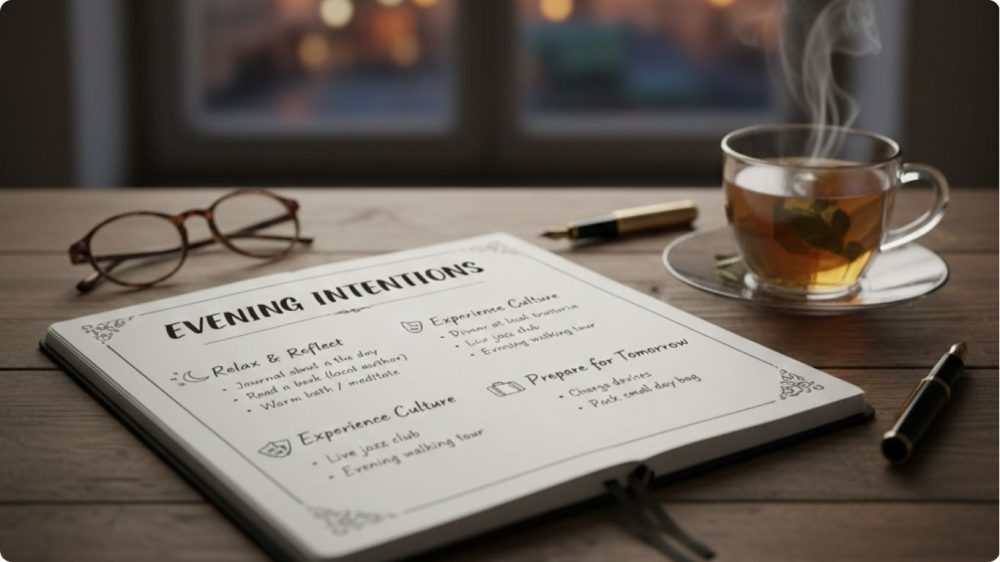 how to plan a trip itinerary evening on purpose