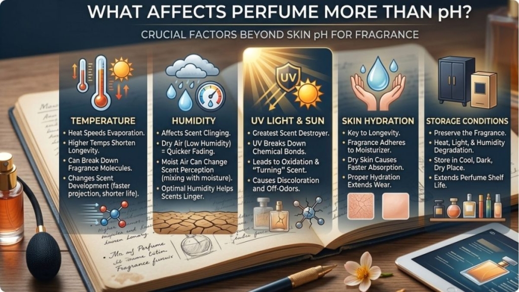 What affects perfume more than pH